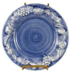 Vintage MCM Casafina 2 Hand-Painted Plates Majolica Fruit Blue White 3D Portugal
